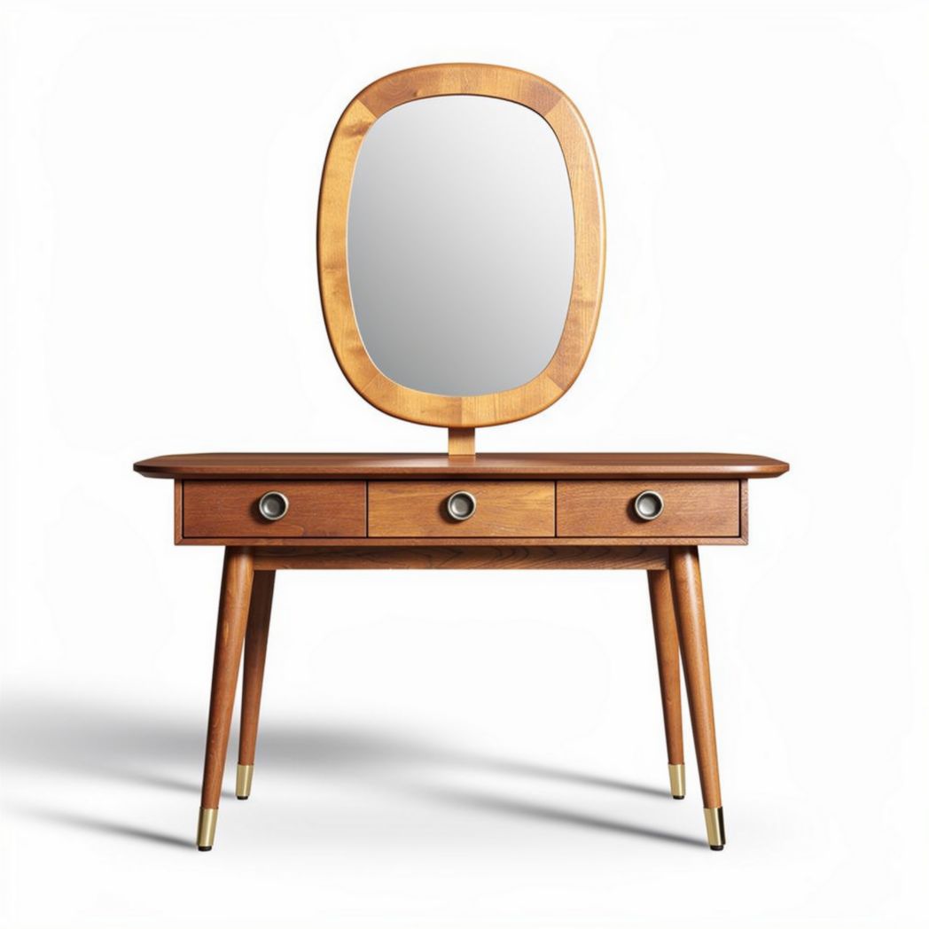Coiffeuse en bois avec miroir oval et trois tiroirs dimensions 120 x 40 x 75cm