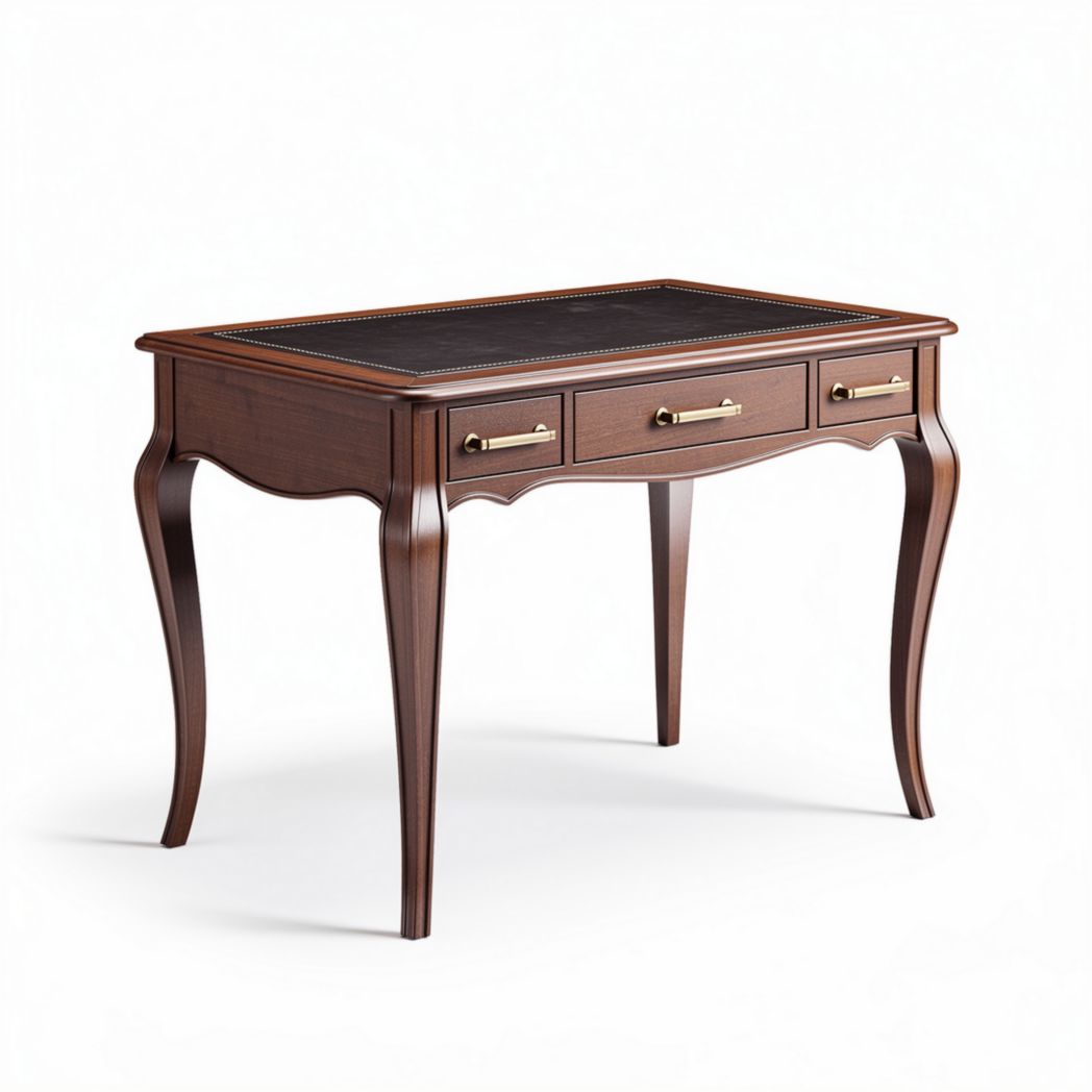 Bureau en bois massif avec finition marron et plateau en simili cuir 100 x 50 x 75cm