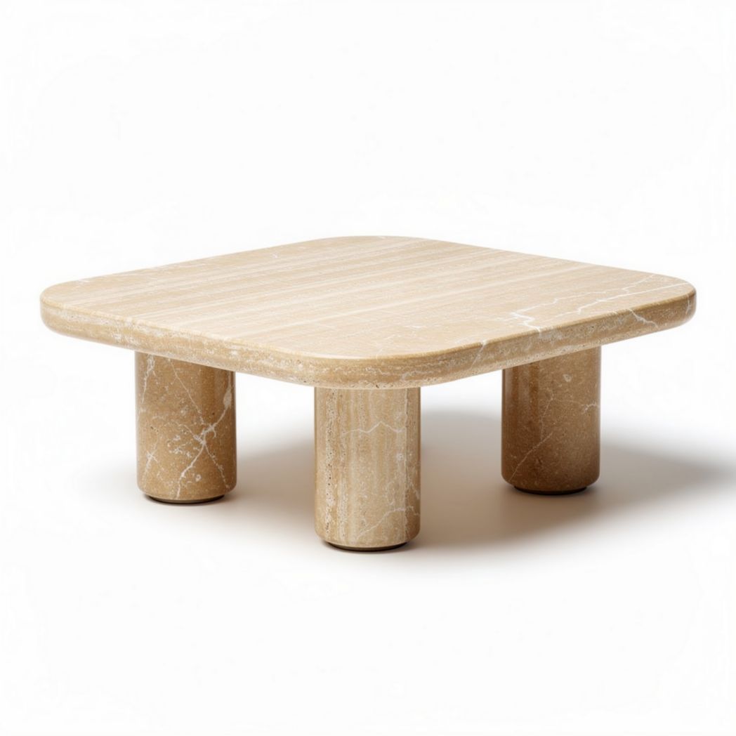 Table basse carrée en marbre beige 60 x 60 x 40cm pour salon