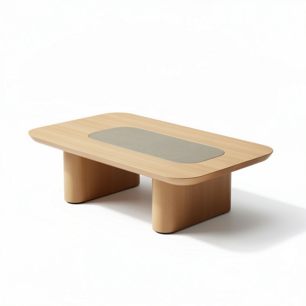 Table basse en bois de hêtre avec surface en métal 120 x 80 x 30cm