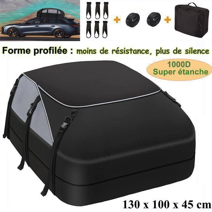 Sac de Toit Voiture Tooluck 580L 1000D Tissu D'oxford et Pvc Coffre De Toit Souple pour Voyage R¨¦sistant Aux Intemp¨¦ries Noir(Noir)