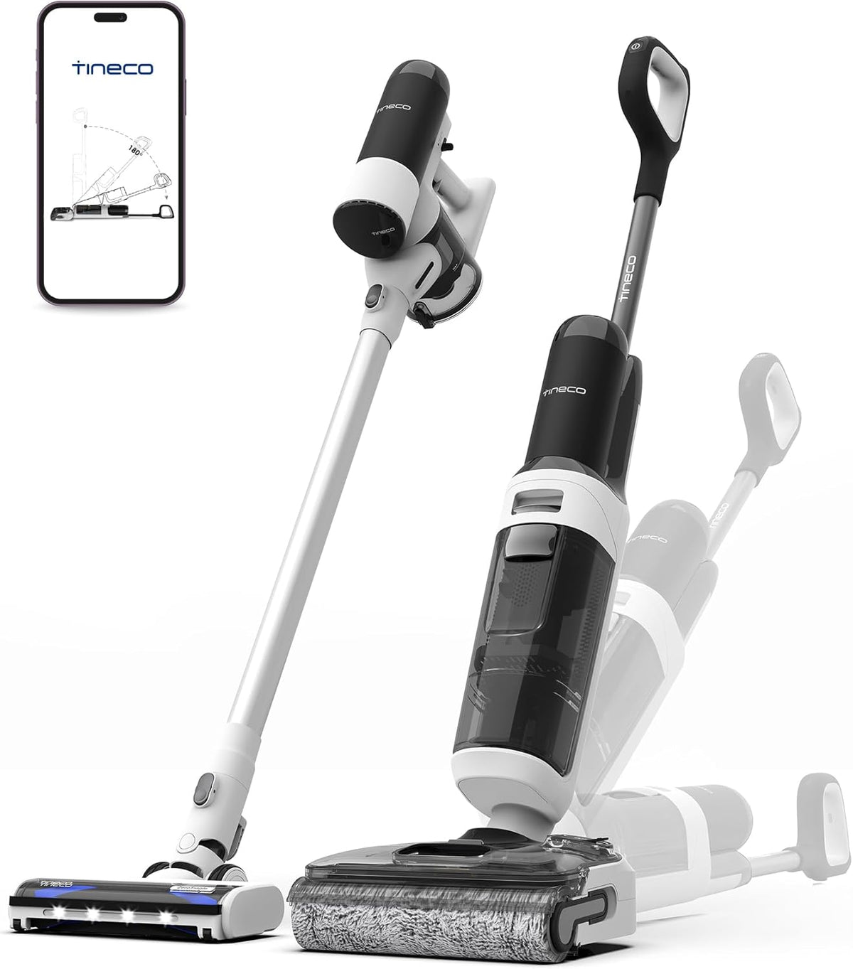 Tineco Floor One Switch S6 Stretch Aspirateur Laveur Sec Et Humide, Multifonction, 180¡ã ¨¤ Plat, Autonettoyant, 65 Minutes d'autonomie, Nettoyage des Bords des Deux c?t¨¦s, Nettoyage de Toute la Maison