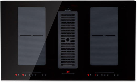 KLARSTEIN 2-EN-1 Plaque Induction 4 Feux Electrique et Hotte Aspirante, Ventilateur D¨¦bit d'Air 654m3/h, Tables de Cuisson 4 Zones, C¨¦ramique, Commande Tactile, Classe Energ¨¦tique A(Noir)