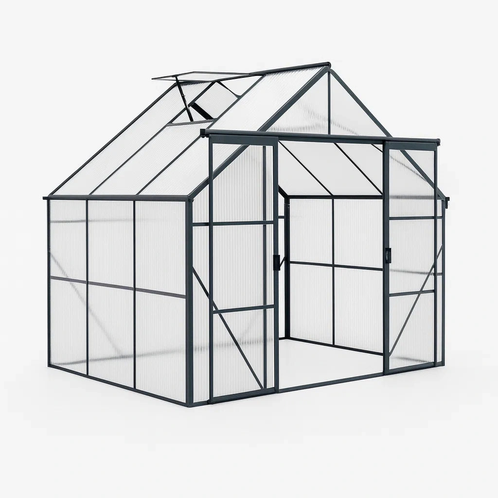 Serre en aluminium et polycarbonate 190x185x195 cm(Transparent/Gris)