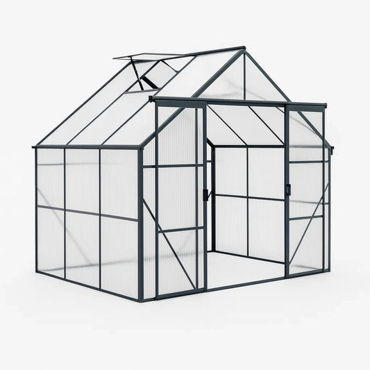 Serre en aluminium et polycarbonate 190x185x195 cm(Transparent/Gris)
