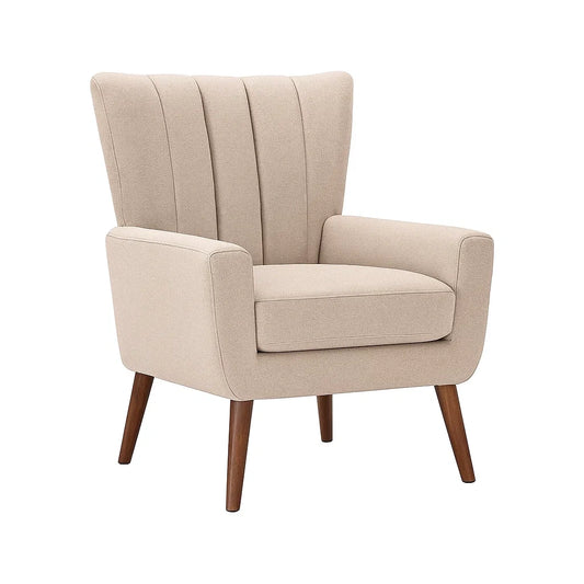 Fauteuil en tissu polyester beige avec pieds en bois(Beige)