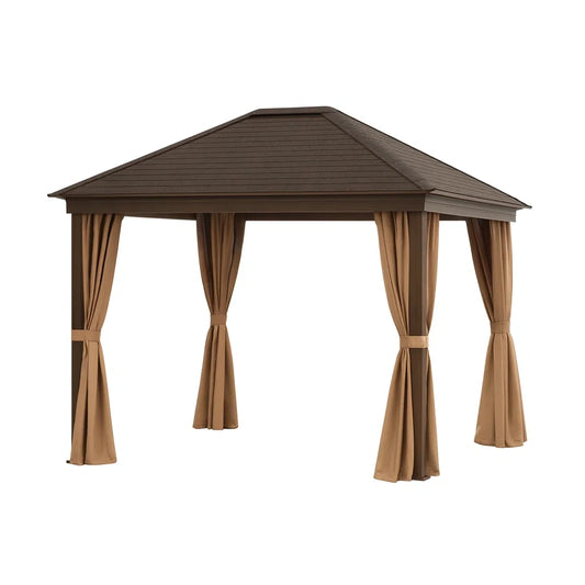 Tonnelle en aluminium avec rideaux en polyester(Marron)