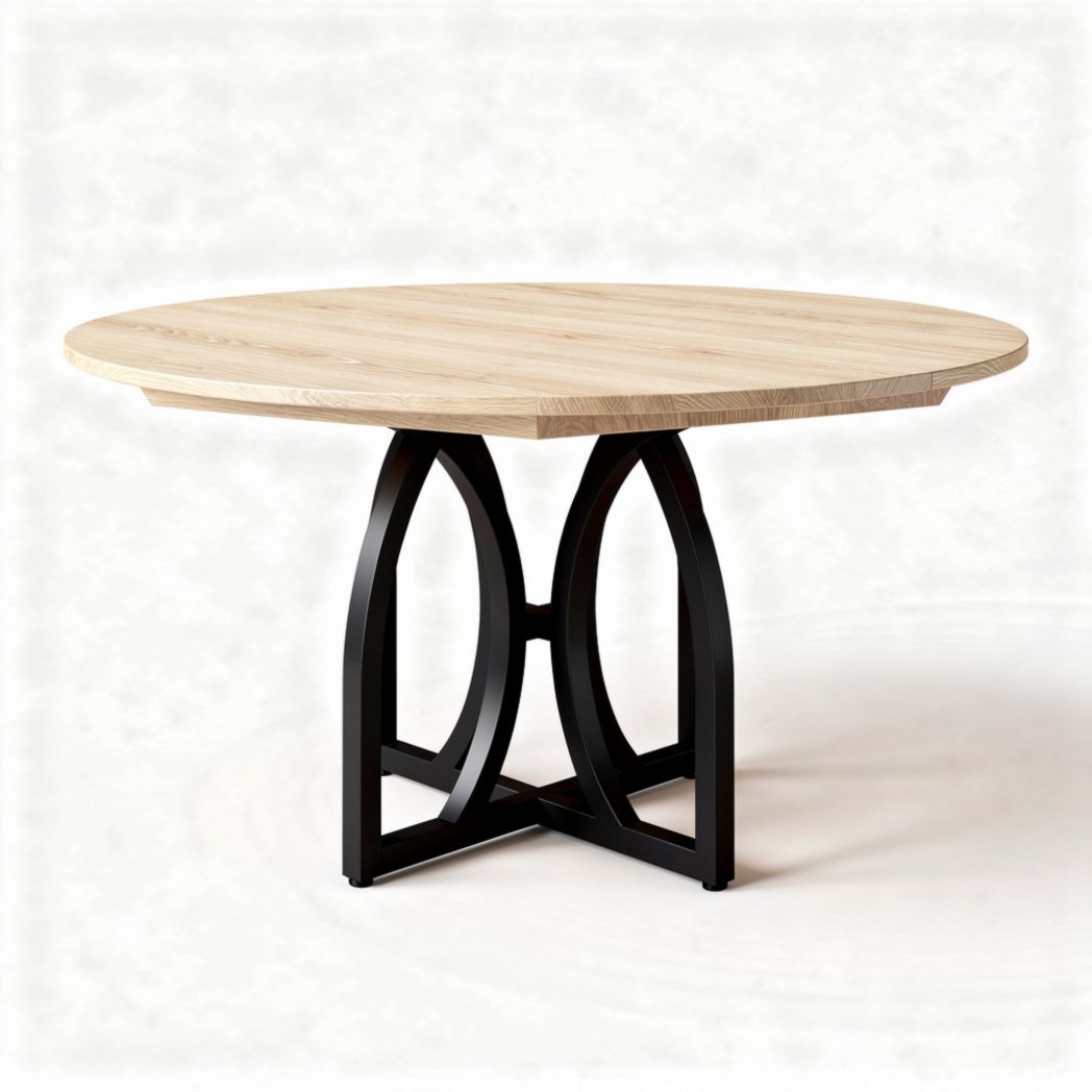 Table ronde en bois naturel avec pieds en métal noir 90 x 90 x 75 cm