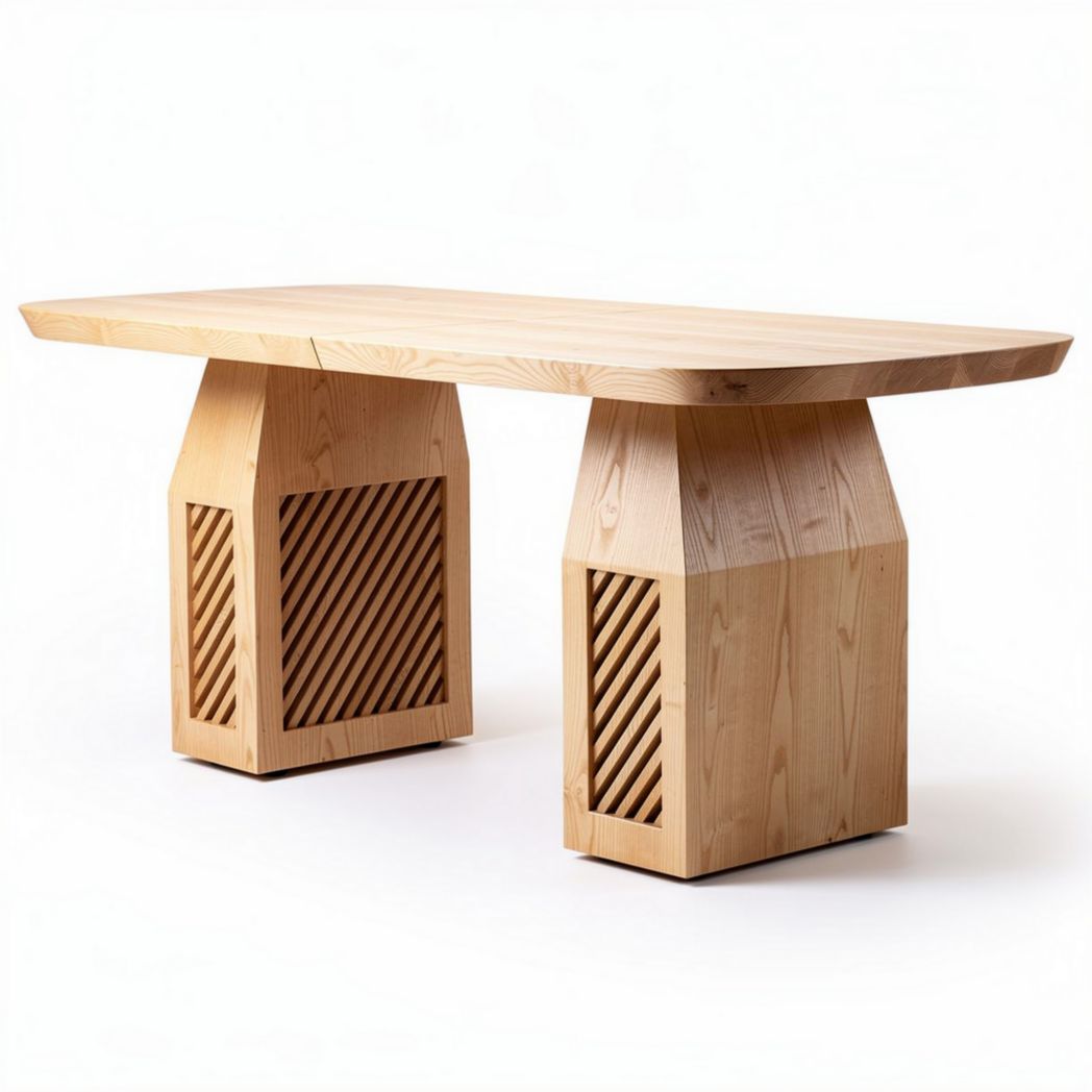 Table en bois avec design à rayures dimensions 150 x 80 x 75cm