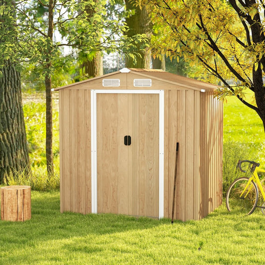Abri de Jardin 2.3©O en Acier Galvanis¨¦ Anti-UV 196x142x186cm Cabane de Jardin Exterieur 3.7m3 avec Porte Coulissante Rampe Naturel(Default Title)