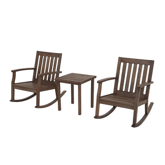 Ensemble de mobilier de jardin en bois avec deux fauteuils ¨¤ bascule et table(Marron)