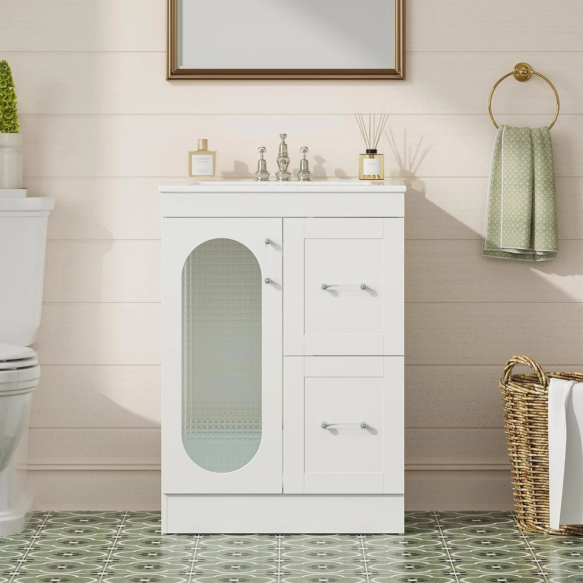 Meuble salle de bain compact 18 pouces(Off-white/24 Inch)