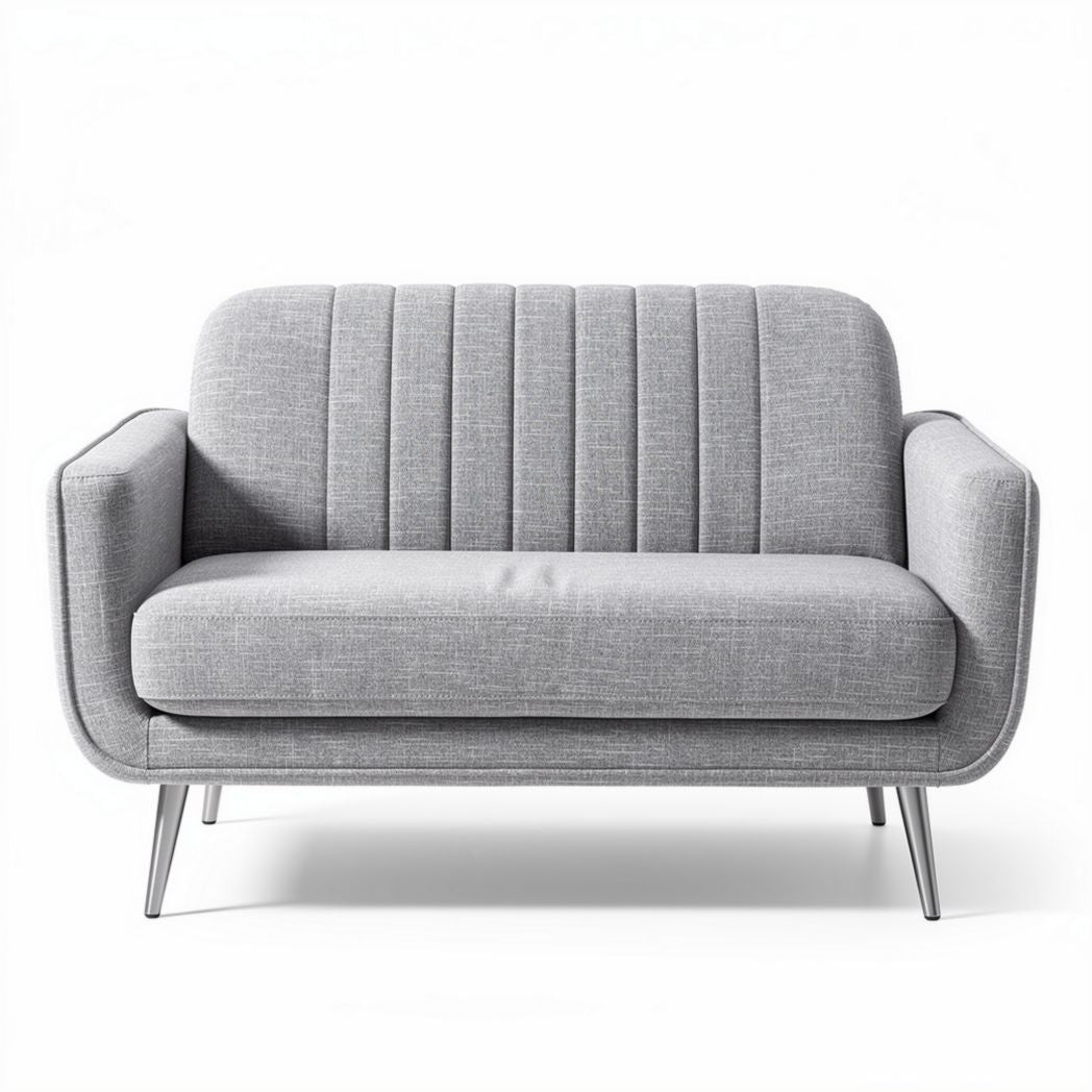 Canapé gris en tissu avec accoudoirs en métal 150 x 80 x 70cm