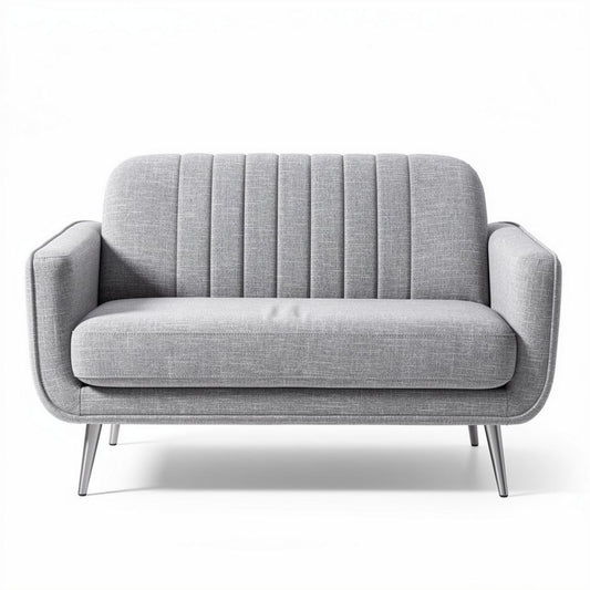 Canapé gris en tissu avec accoudoirs en métal 150 x 80 x 70cm
