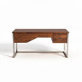 Bureau en bois avec motifs géométriques de 150 x 75 x 75cm brun et argenté