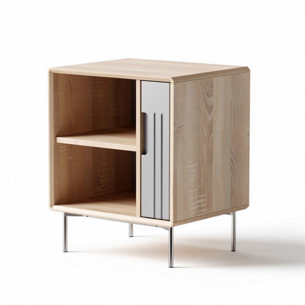 Meuble de rangement en bois clair avec porte coulissante et étagère 50 x 40 x 60cm