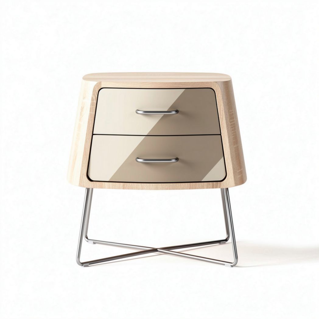Table de chevet en bois avec 2 tiroirs et pieds en métal 45 x 40 x 50cm