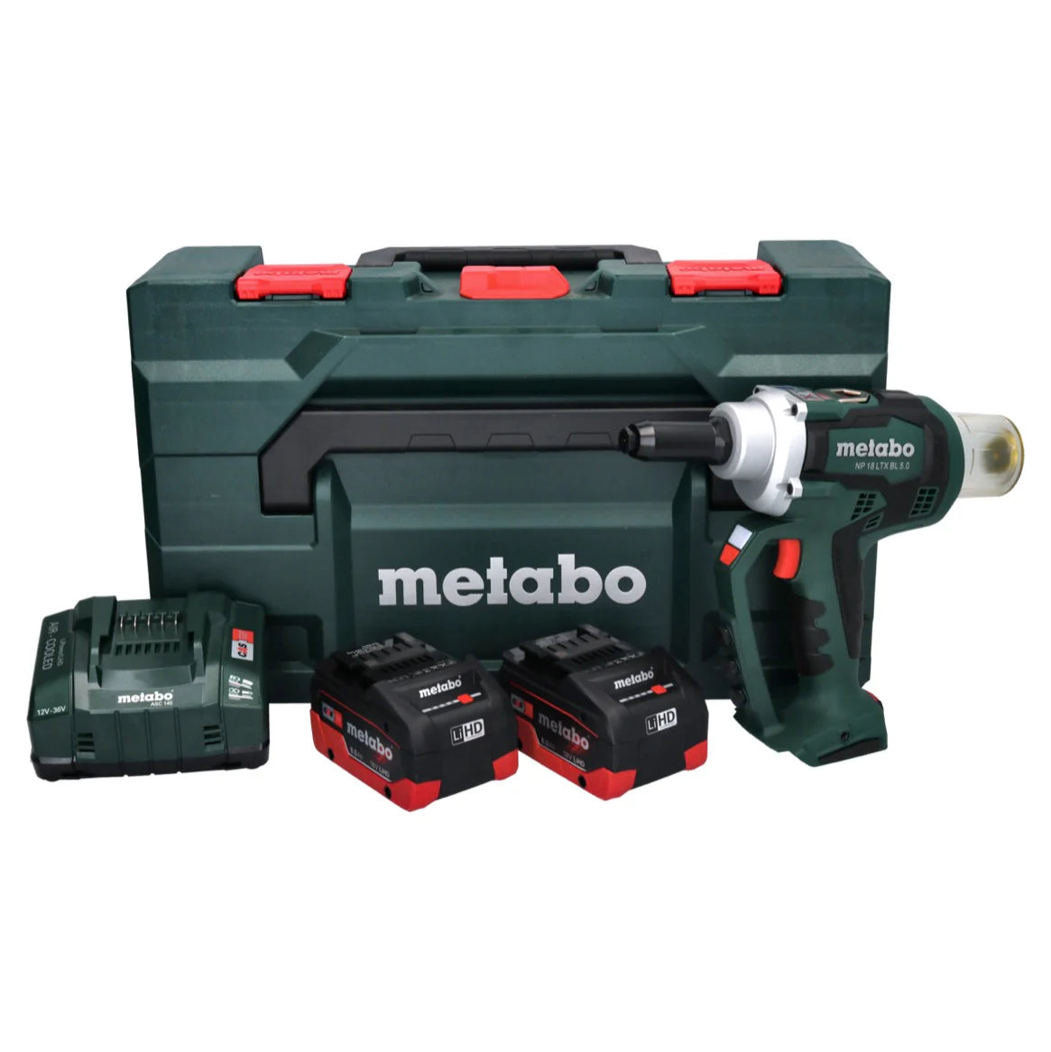 Metabo NP 18 LTX BL 5.0 Pistolet ¨¤ riveter sans fil 18 V 10 kN brushless + 2x Batteries 8,0 Ah + Chargeur + metaBOX(d¨¦faut)