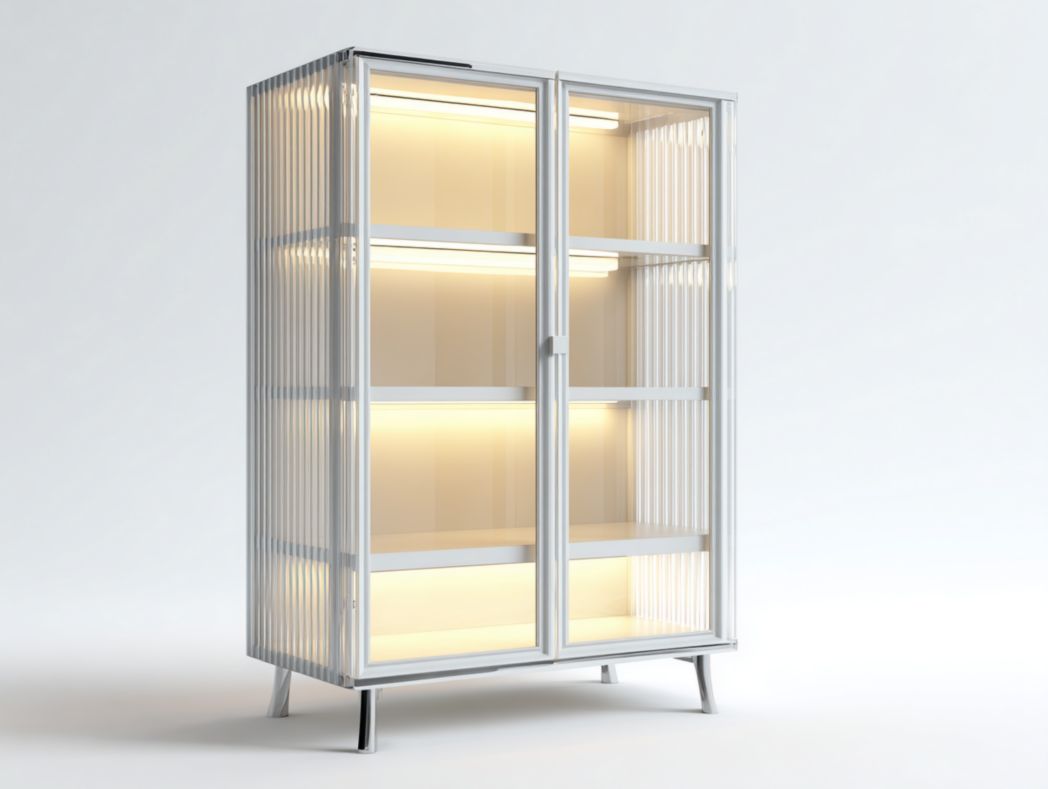 Vitrine moderne en verre avec ¨¦clairage LED et structure m¨¦tallique