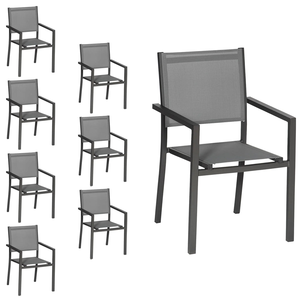 Lot de 8 chaises en aluminium anthracite - textil¨¨ne gris Happy Garden(SELLER_2006_77630)