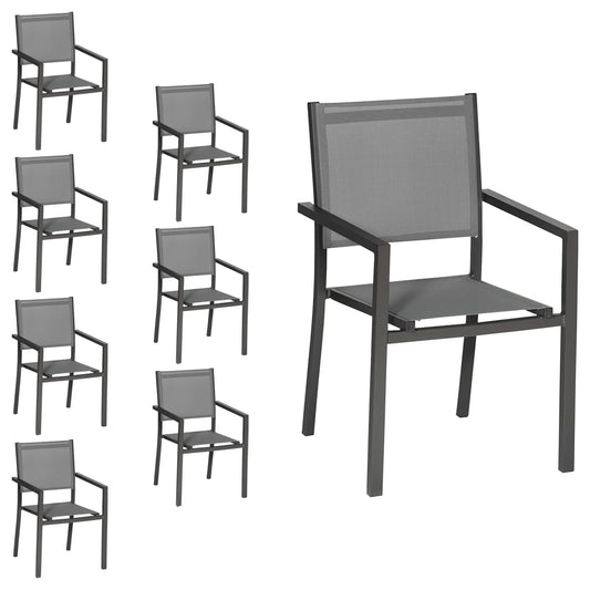 Lot de 8 chaises en aluminium anthracite - textil¨¨ne gris Happy Garden(SELLER_2006_77630)