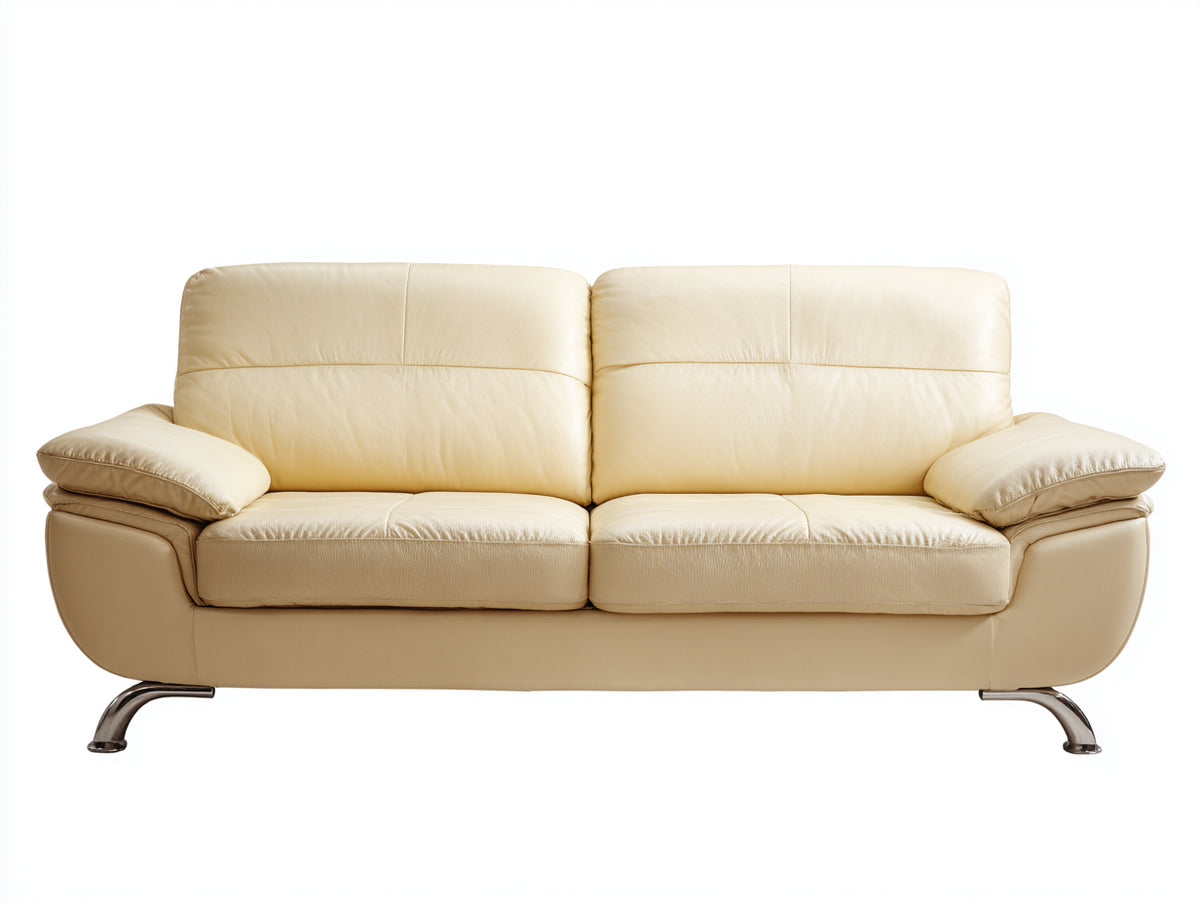 Canap¨¦ 2 places cuir v¨¦ritable 178x95x92 cm - cr¨¨me - design moderne(Cr¨¨me)