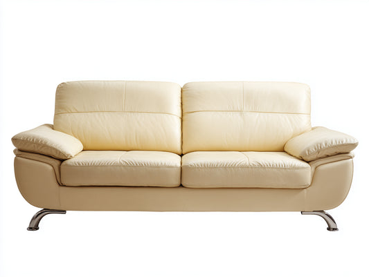 Canap¨¦ 2 places cuir v¨¦ritable 178x95x92 cm - cr¨¨me - design moderne(Cr¨¨me)