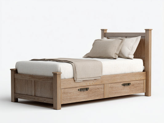 Lit simple 200x100x95 cm - bois naturel - avec 2 espaces de rangement(Bois Naturel)