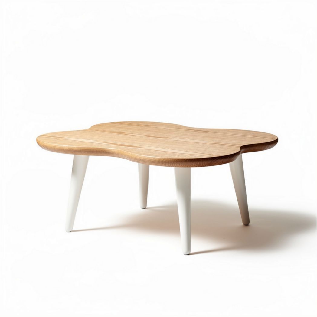 Table basse en bois clair et pieds blancs 90 x 80 x 40 cm