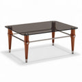 Table basse carrée en verre noir avec pieds en bois de hêtre 100 x 60 x 40cm