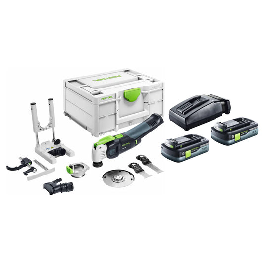 Festool VECTURO OSC 18 E-Basic Set Oscillateur sans fil 18 V Starlock Max Brushless + 2x batterie 4,0 Ah + chargeur + 7 pces accessoires + Systainer(d¨¦faut)