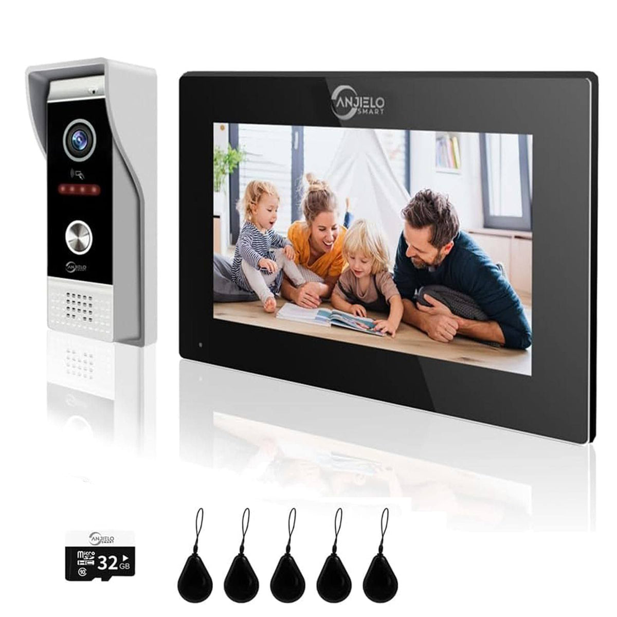 1080P cam¨¦ra vid¨¦o de sonnette de porte avec ¨¦cran tactile connexion cabl¨¦e 7 pouces vid¨¦o de sonnette de porte interphone soutien enregistrement(Noir/Gris)