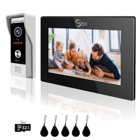 1080P cam¨¦ra vid¨¦o de sonnette de porte avec ¨¦cran tactile connexion cabl¨¦e 7 pouces vid¨¦o de sonnette de porte interphone soutien enregistrement(Noir/Gris)