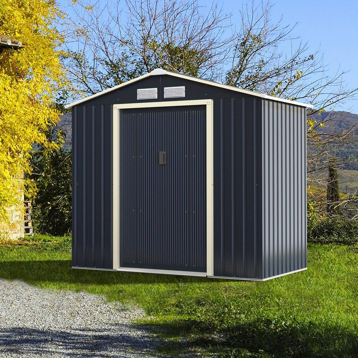 Abri de jardinage exterieur, Abris de jardins, Abri ext¨¦rieur, Abri de stockage m¨¦tallique mesurant 213,36 cm par 121,92 cm pour les fournitures et(Gris)