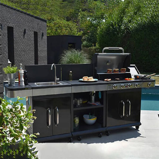 maison et styles Barbecue au gaz 4 br?leurs et plancha(Noir/Argent)