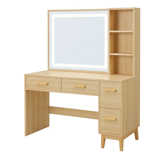 Coiffeuse en bois MDF avec miroir LED(Ch¨ºne clair)