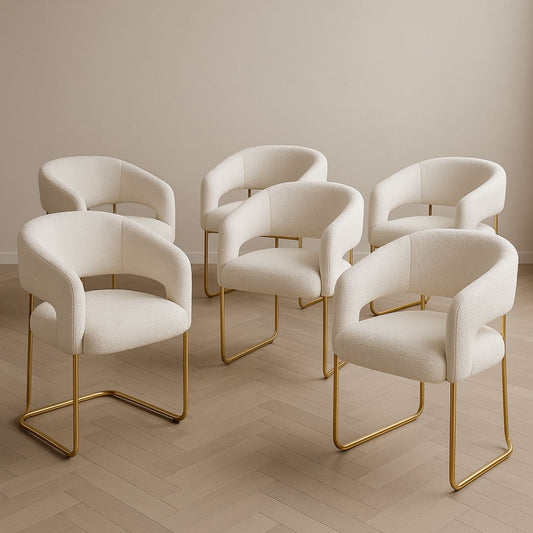 Chaises Ensemble 5 Pi¨¨ces Boucle M¨¦tal Dor¨¦ Blanc 55x55x75 cm(Blanc)