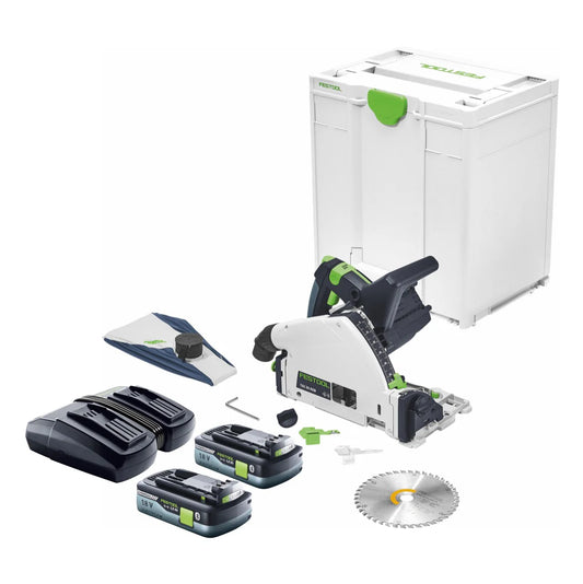 Festool TSC 55 KEB-Basic Scie plongeante sans fil 18 V / 36 V ( 2x 18 V ) 160 mm Brushless + 2x batterie 4,0 Ah + double chargeur + Systainer(d¨¦faut)